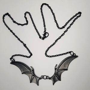 Stainless Steel Long Black Bat Wing Necklace